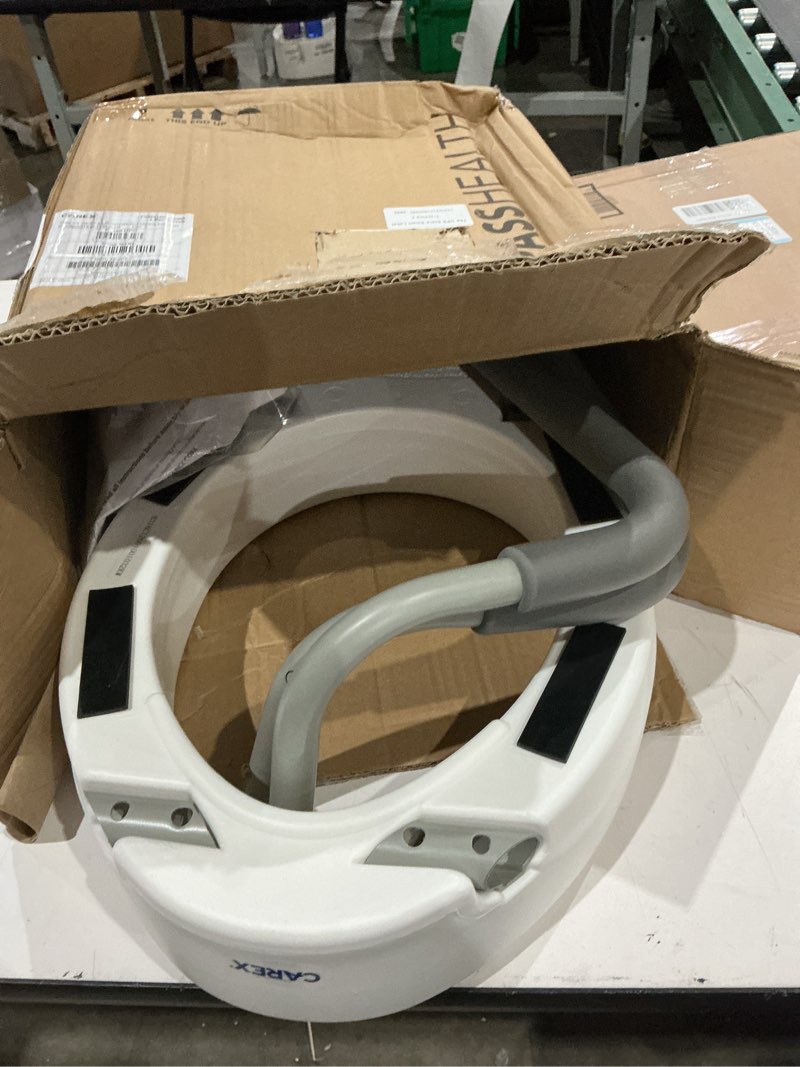 Condition photo showing Good Condition for carex 3.5 inch raised toilet seat with arms, elongated toilet seat riser, up to 250 lbs capacity, elevating & raising seat for elderly & handicap, universal, slip-resistant with padded handles, white