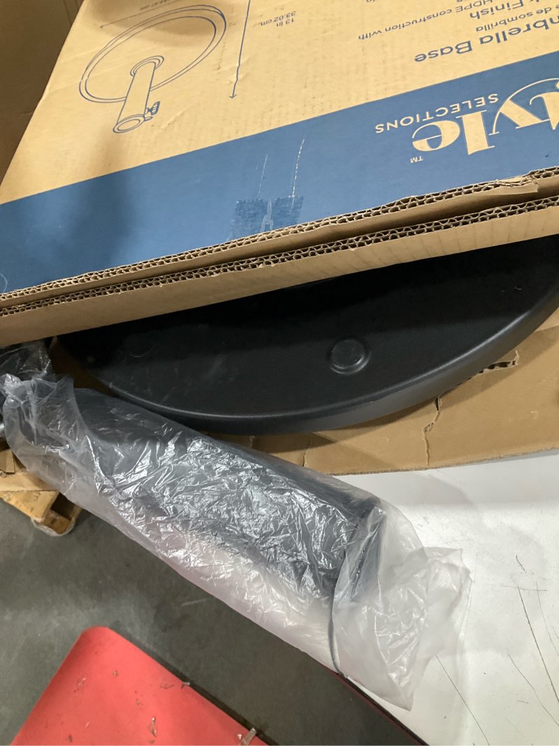 Condition photo showing As Is for style selections 22-lb black hdpe plastic patio umbrella base