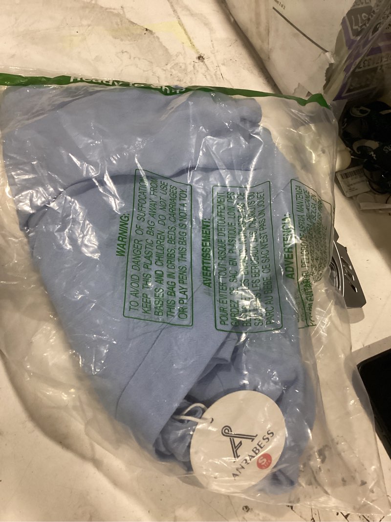 Condition photo showing New/Like New for anrabess women's wide leg beach pants elastic waist lightweight casual flowy palazzo lounge trousers with pockets light blue small