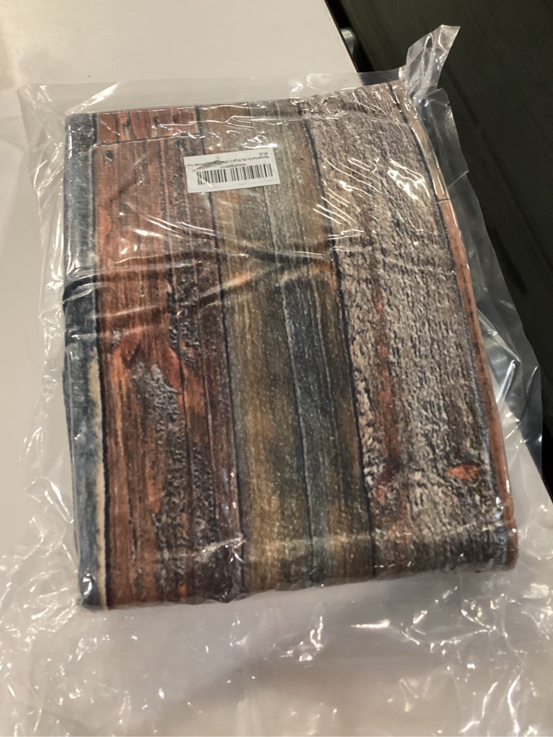 Condition photo showing New/Like New for lyfans rustic reclaimed wood memory foam bath mat, non-slip absorbent flannel bathroom rug, soft quick dry shower floor mat for tub, kitchen, bedroom (16"x24") old wooden boards 24 x 16 inches