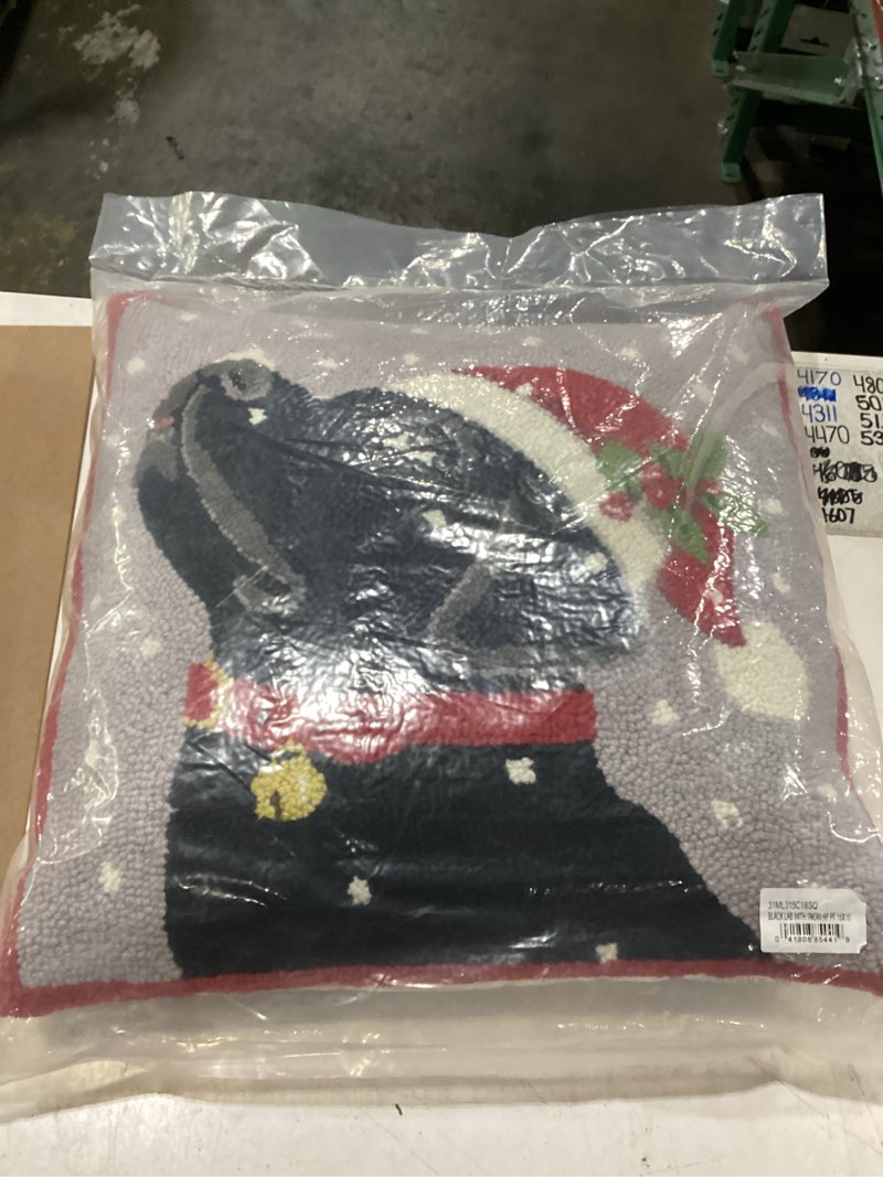 Condition photo showing New/Like New for peking handicraft 31ml315c18sq labrador hook wool throw pillow, black/red