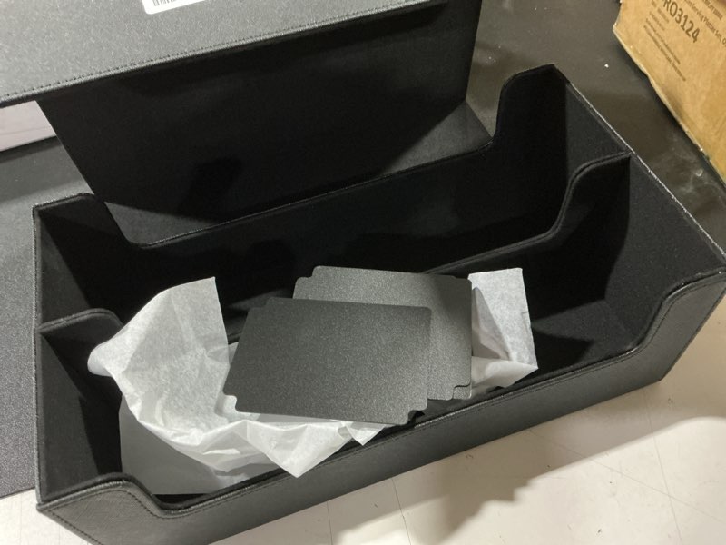 Condition photo showing Good Condition for homthy 1200+ card deck case for trading cards, leather commander card storage box magnetic card holder fit for mtg tcg and sport cards 1200+ black