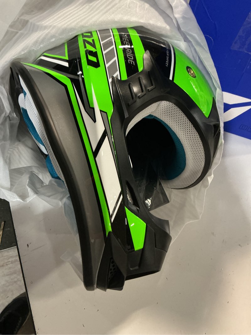 Condition photo showing Good Condition for Kids Dirt Bike Helmets Youth Motorcycle Helmet, Kids Motorcycle Full Face Helmet for Off-Road, ATV, UTV, Street Riding with Goggles Gloves, DOT Approved X-Large GREEN