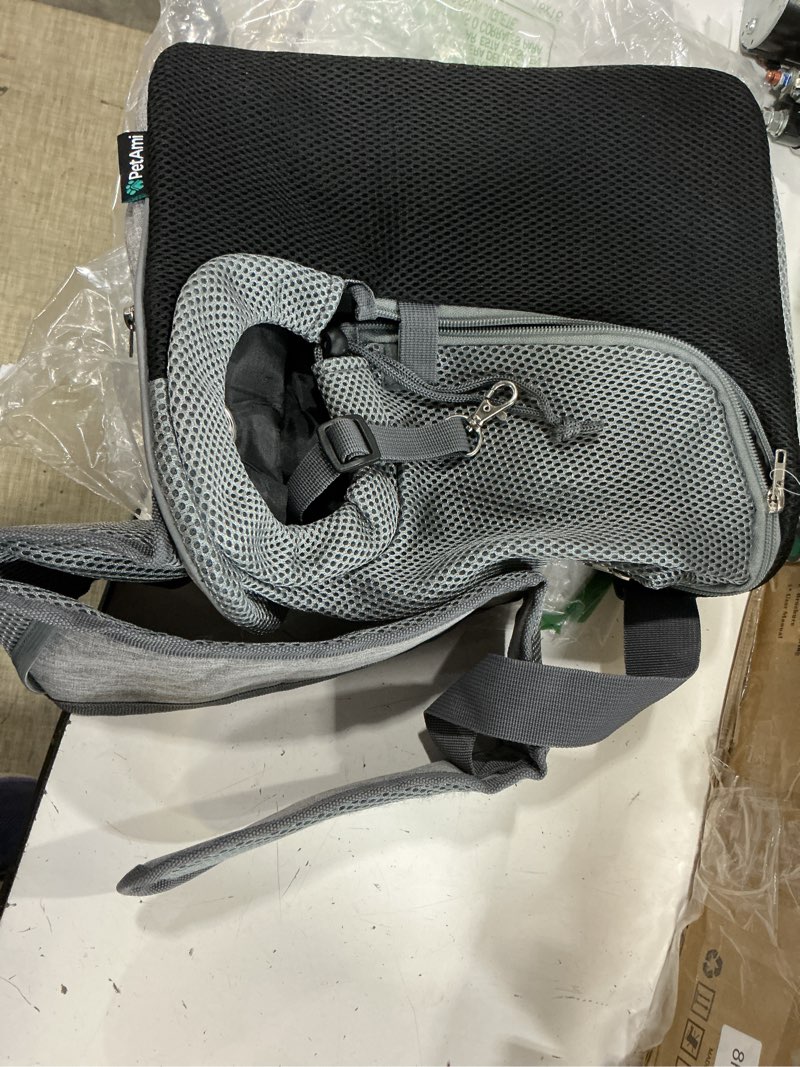 Condition photo showing Good Condition for petami dog sling carrier for small dogs under 10 lbs, hands free crossbody puppy cat carrier for travel with breathable mesh, padded strap, removable sherpa bed, pockets & poop bag dispenser, gray