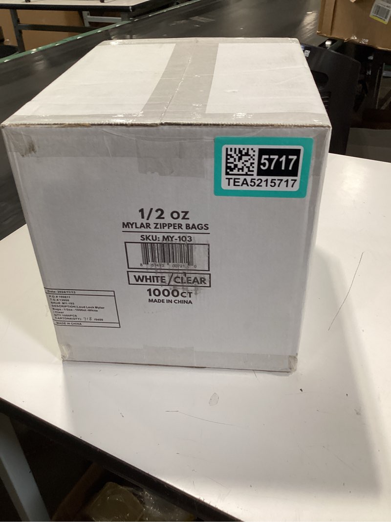 Condition photo showing New/Like New for loud lock mylar bags 1000 count 8" x 5" white/clear - flex packaging - mylar bags for food storage - resealable bags