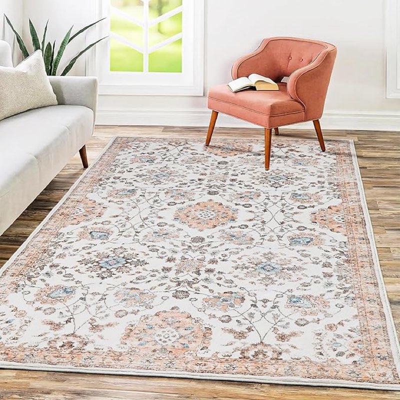97 X 120Area Rugs Washable Boho Rug, Non Slip Carpet for Living Room, Bedroom, Kitchen, Soft Low-Pile, Beige/Floral similar