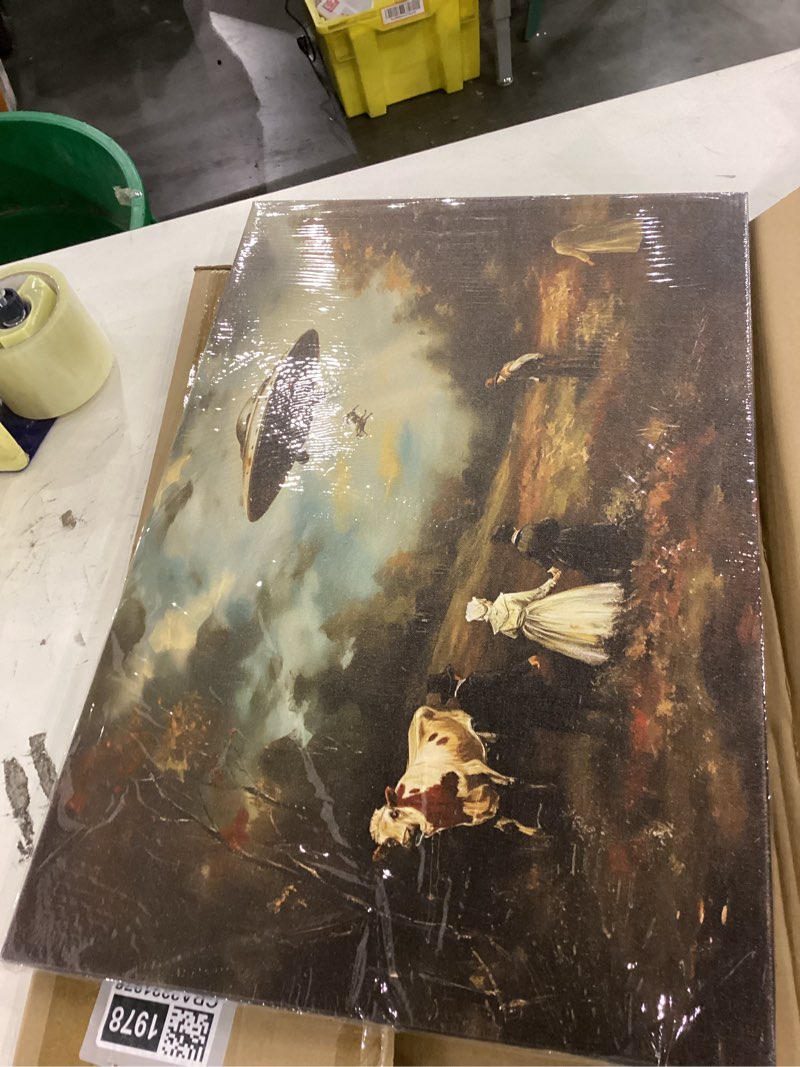 retro ufo canvas wall art whimsical alien abduction wall decor pictures victorian landscape funny al