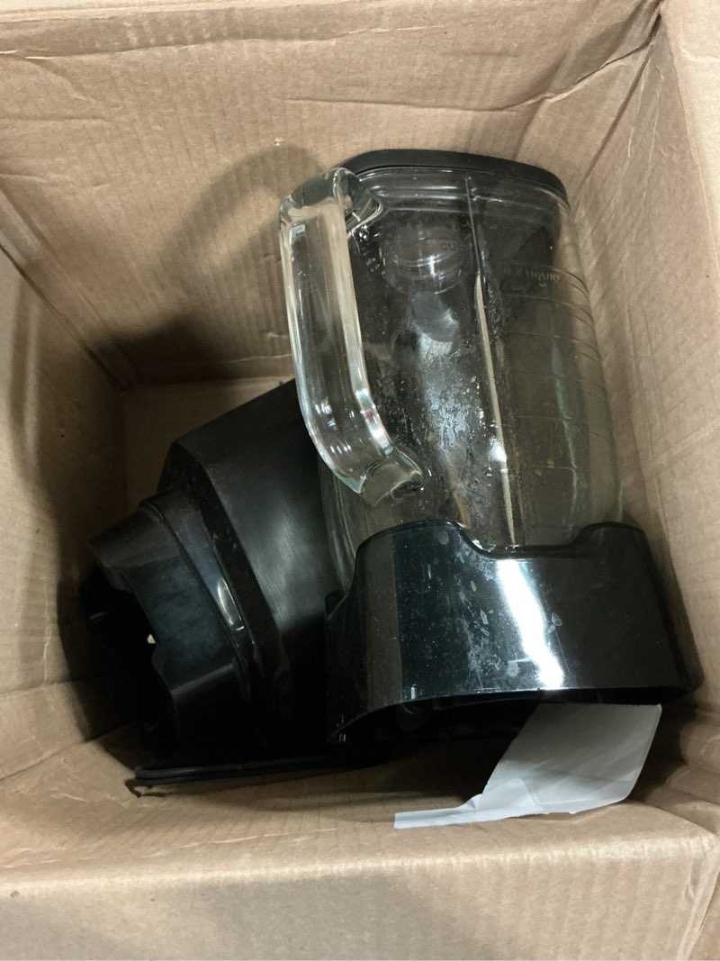 Condition photo showing As Is for oster extreme mix blender, 64oz glass jar, 3 iblend preset functions, 1600-watts, 10-point blade stack with titanium coating & 24oz blend-n-go cup 1600 watts glass jar w/ cup