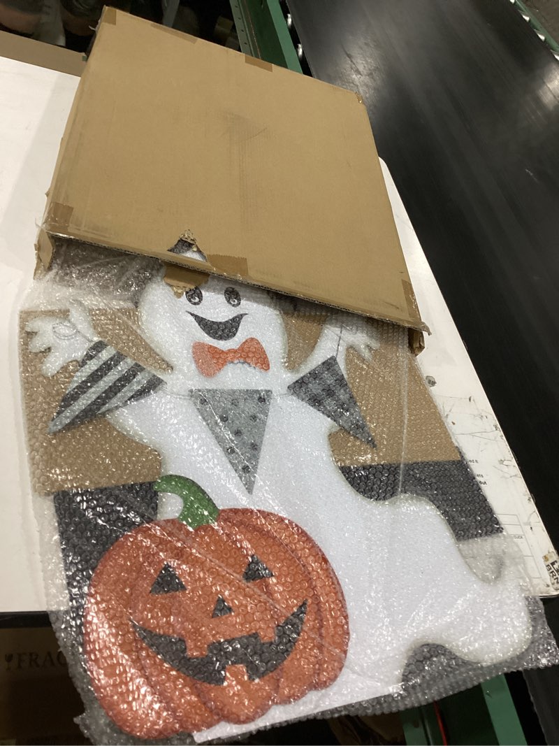 Condition photo showing Good Condition for glitzhome 32" h lighted metal ghost yard stake, halloween yard sign for home decorative