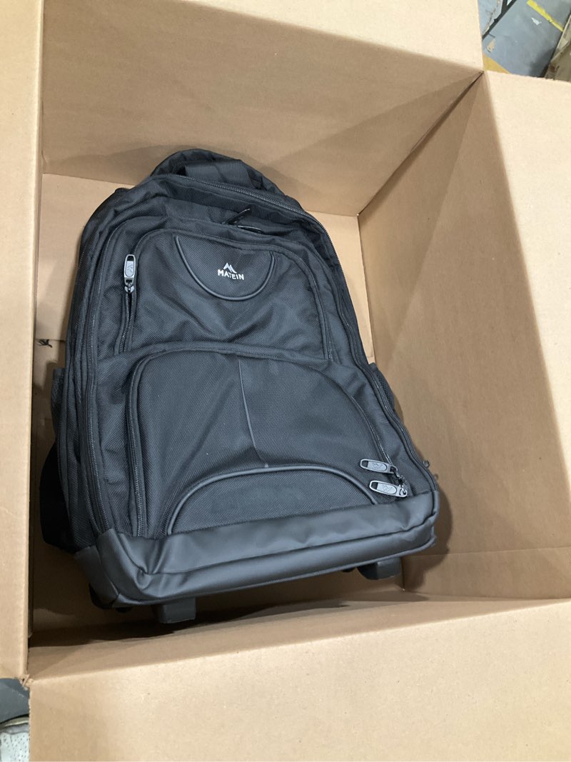 Condition photo showing Good Condition for matein rolling backpack, 17 inch water resistant wheeled laptop backpack, carry on luggage business bag, overnight college computer bag trolley suitcase for men women adults to travel, black 17-inch black