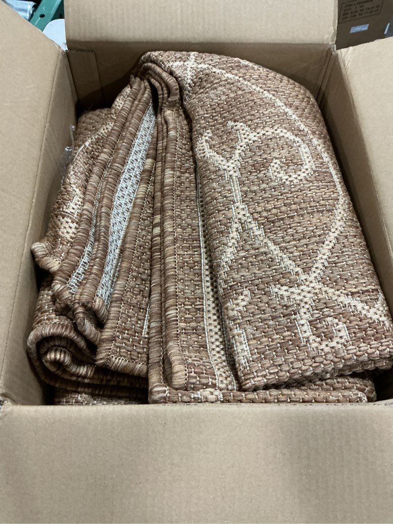 Condition photo showing Good Condition for montvoo-outdoor rug-patio rug 5x7 ft polypropylene indoor outdoor rugs outdoor carpet for patio deck balcony porch, textured weave, durable for high traffic, fade-resistant, vintage neutral brown brown baroque 5' x 7' (rectangular)