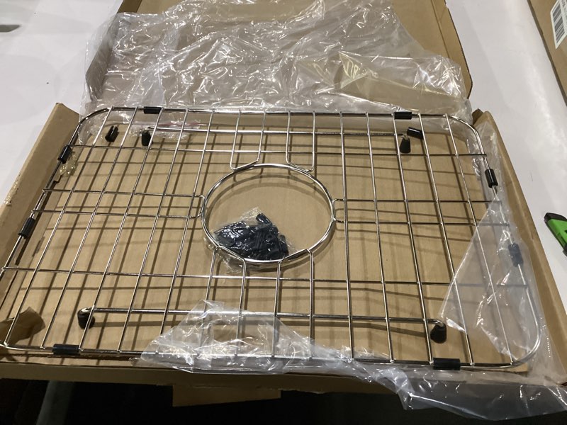 Condition photo showing Good Condition for sink grid 18" x 12-1/2", centered drain with corner radius 1-1/2" stainless steel material for sink (18 x 12" centered drain) 18" x 12-1/2" centered drain