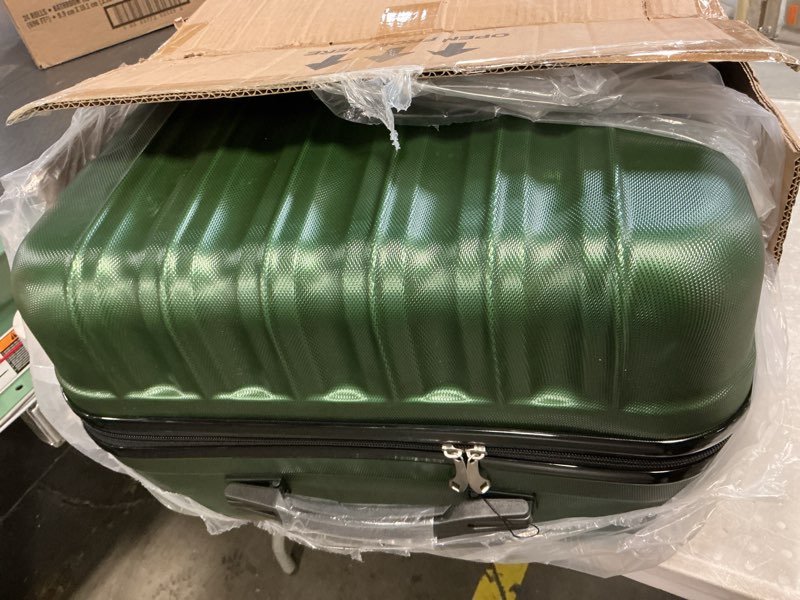 Condition photo showing As Is for Karl home Luggage Sets 3 Piece, Hardside Carry on Suitcase Sets with Spinner Wheels & TSA lock, Portable Lightweight ABS Luggages for Travel, Business - Dark Green, 20/24/28in 3 Piece Set Dark Green