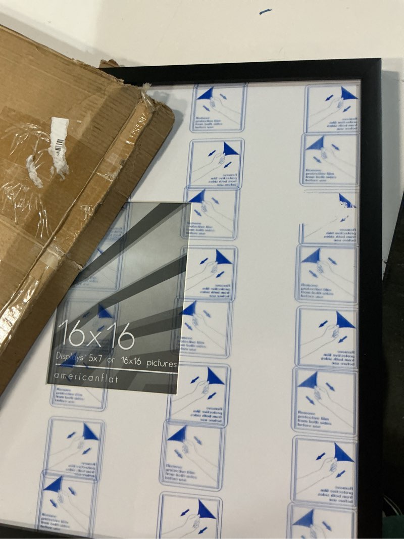 Condition photo showing Good Condition for similar 16x16 picture frame, display pictures 12x12 with mat or 16 x 16 without, wall hanging square frames, black, 1 pack black 16x16