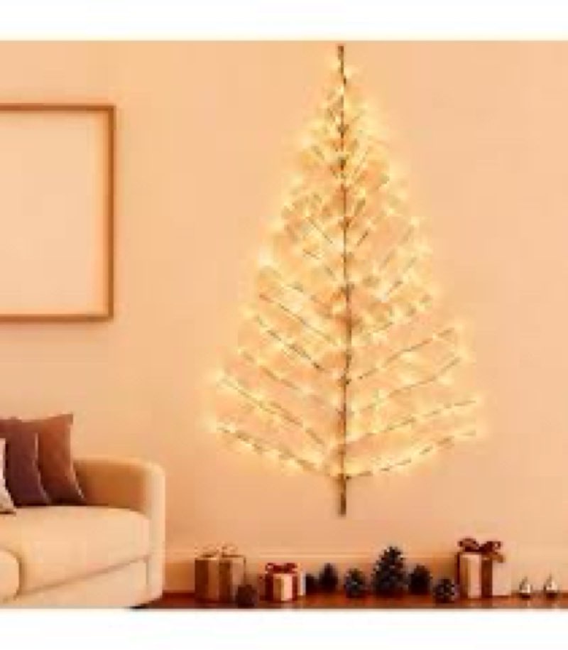 Janinka 5ft LED Lighted Wall Christmas Tree for Xmas Indoor Decor Small Kitchen Living Room Space Wa