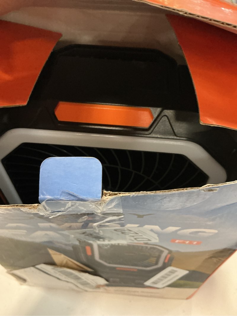 Condition photo showing As Is for ogery camping fan, portable fan rechargeable with 20000mah battery, stepless speed control, fast charging, remote & led lantern for tent, travel, car camping, camping essentials 20000mah black&orange