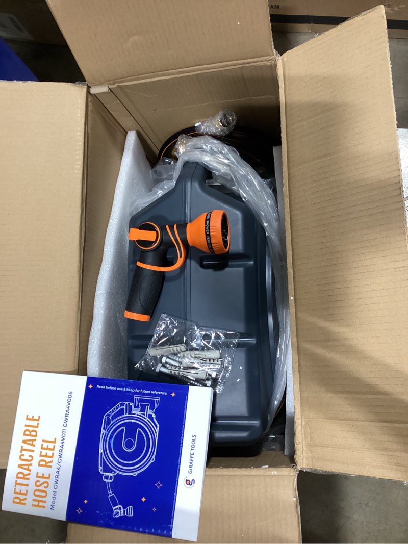 Condition photo showing Good Condition for giraffe tools retractable garden hose reel 1/2 inch x 130 ft, super heavy duty, any length lock, slow return system, wall mounted and 180 deg swivel bracket 1/ 2"130 ft
