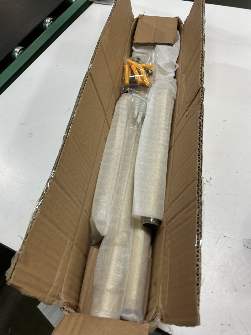 Condition photo showing New/Like New for 48” gold wall mounted clothes rack, industrial pipe iron garment bar, heavy-duty detachable clothing rod, multi-purpose metal wall display hanging pole for closet storage, laundry room 2 base 48'' 1 pcs, gold