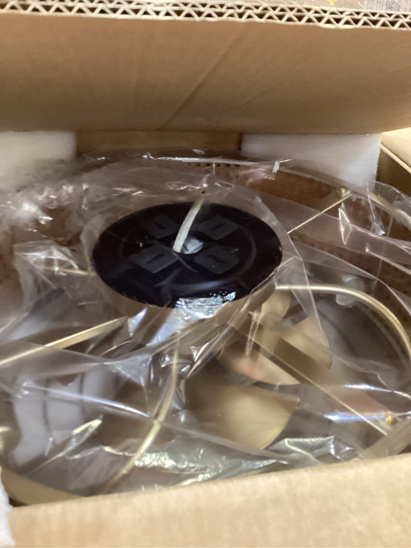 Condition photo showing Good Condition for ainqiant 20 inch boho caged ceiling fans with lights flush mount, rattan ceiling fan with light remote control with reversible 6 speeds for bedroom, nursery, living room, e26, base, indoor gold 20" rattan boho caged ceiling fan with lights