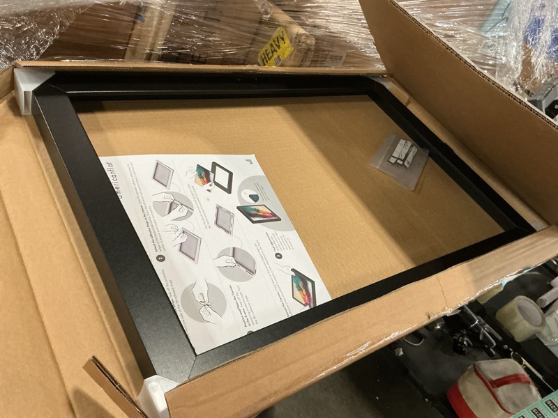 Condition photo showing As Is for americanflat 16x24 canvas floating frame with adhesive strips included - vertical and horizontal floating frame for artwork - canvas frames for wall display - black black 16x24