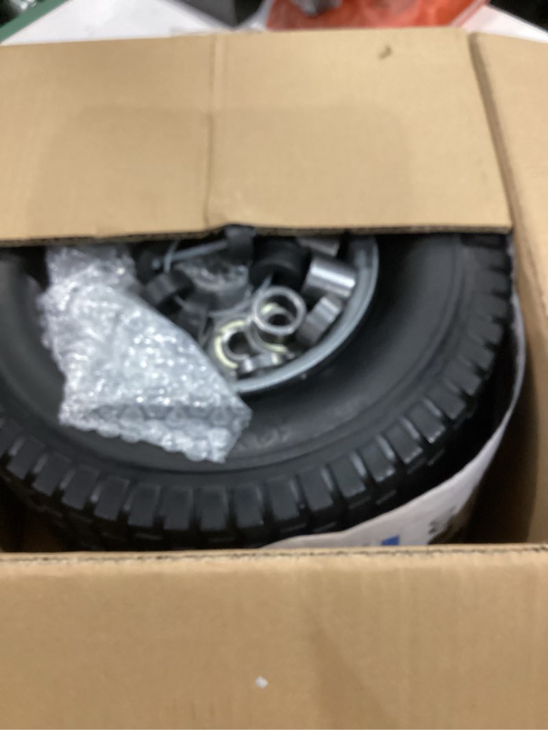 Condition photo showing Good Condition for ar-pro (2 pack) 13x5.00-6 flat free tire and wheel assembly, solid lawn mower front tire with 3" centered hub, 3/4" bearing extra 5/8"&1/2", compatible with riding mowers & garden tractors 13 x 5.00-6" flat-free (centered hub) silver