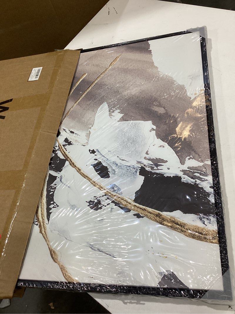 Condition photo showing Good Condition for framed modern black and white abstract wall art, square contemporary canvas prints artwork for walls, minimalist gold line pictures for bedroom dining room lounge living room office wall decor 24x24 in 24"l x 24"w gold black white