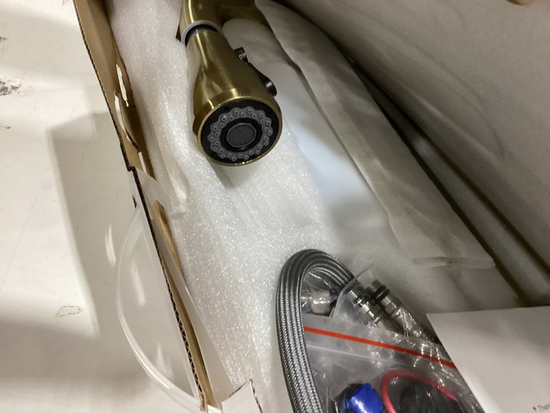 Condition photo showing New/Like New for Touchless Faucet with Pull Down Sprayer, Motion Sensor & Soap Dispenser - Single High Arc Pull Out Faucet for Kitchen Sink, RV, Gold Touchless Gold