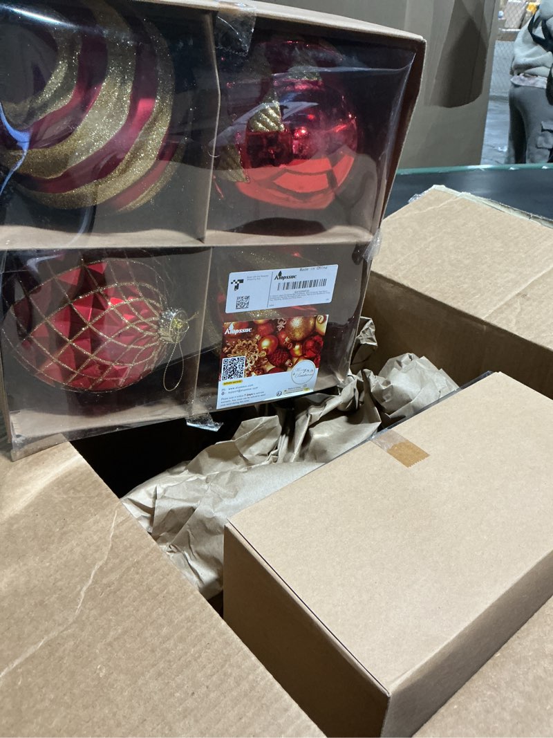 Condition photo showing Good Condition for 2 packs Alupssuc 6''/150mm Large Christmas Ball Ornaments, 4Pcs Christmas Tree Decor, Shatterproof Hanging Decorations with Hooks, Red & Gold Baubles for Xmas Tree, Wedding, Holiday and Party Decor