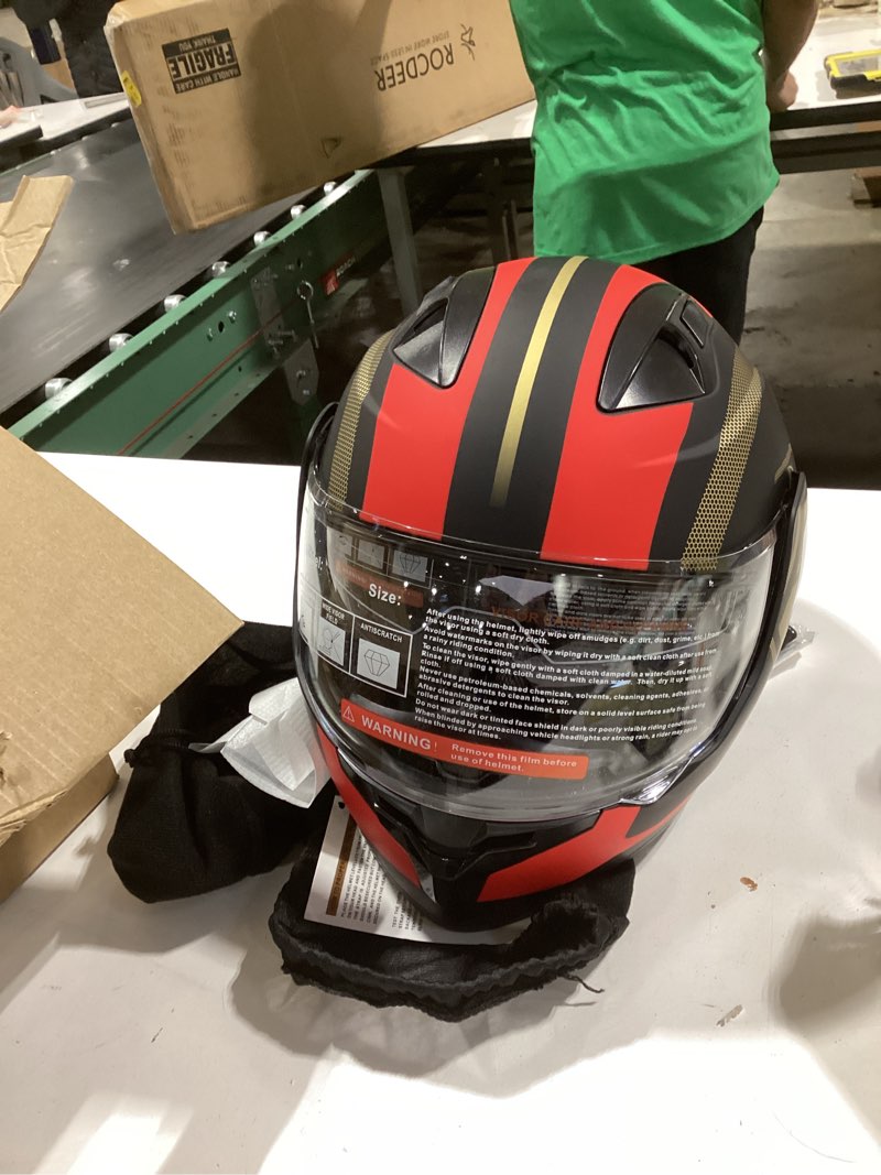 Condition photo showing As Is for Adult Modular Motorcycle Helmets, DOT Approved Flip up Dual Visor Full Face Helmet for Men Women Moto ATV UTV Snowmobile ADV Four Wheeler Street Bike with Gloves & Mask Large Black Red