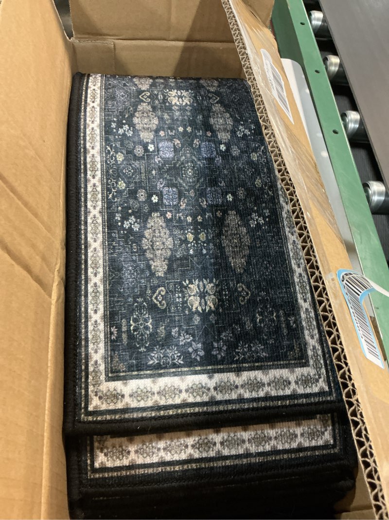 Condition photo showing item condition for Vintage Boho Stair Treads Non Slip Carpet Stair Treads for Wooden Steps Indoor 15PCS 30"x8" Stair Runner TPR Backing Mats Safety Staircase Step Treads for Elders Kids Dogs Black 8"X30" Boho/Black 15