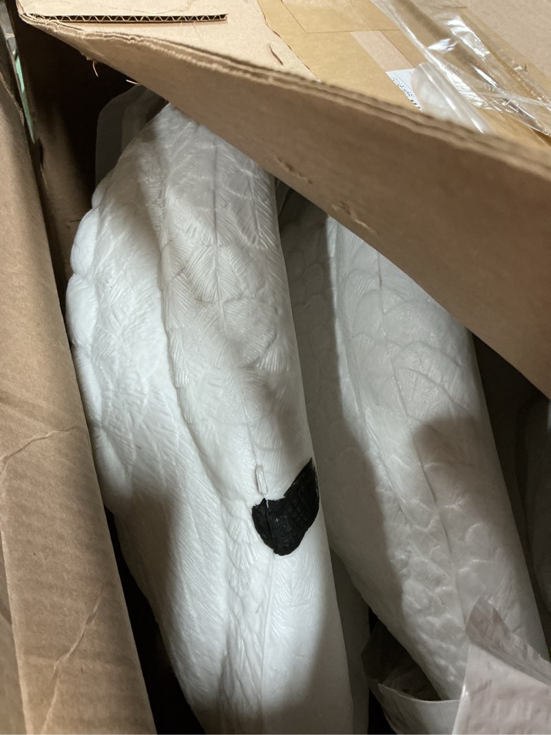 Condition photo showing As Is for geetery 2 pcs swan decoy pond floating decoration plastic lifelike goose floating decoys garden pond decoration for fields float on the water pool garden accessories, white