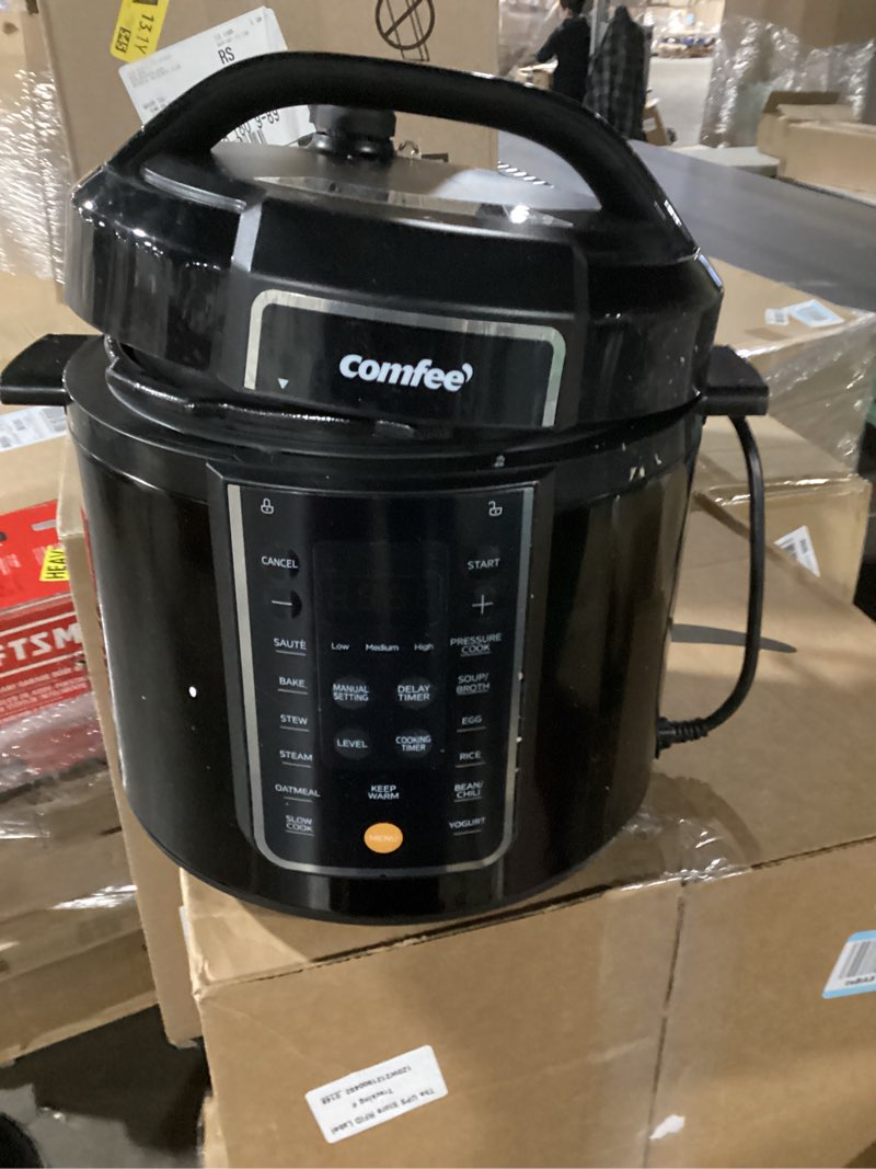 Condition photo showing Good Condition for COMFEE' 9-in-1 Electric Pressure Cooker, 14 Presets Instant Multi Cooker Olla de Presion Non-Stick Pot Yogurt Maker Rice Cooker Slow Cooker Sauté Steamer 6 Quarts Black Black 6 Quarts