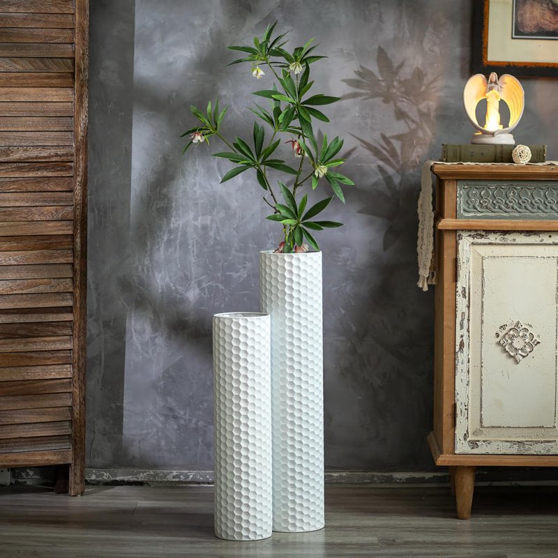 tall black floor vase: 27.7 inch extra large decorative vases for living room modern tall vases for floor with hammered honeycomb big metal standing vase for corner office home set of 2