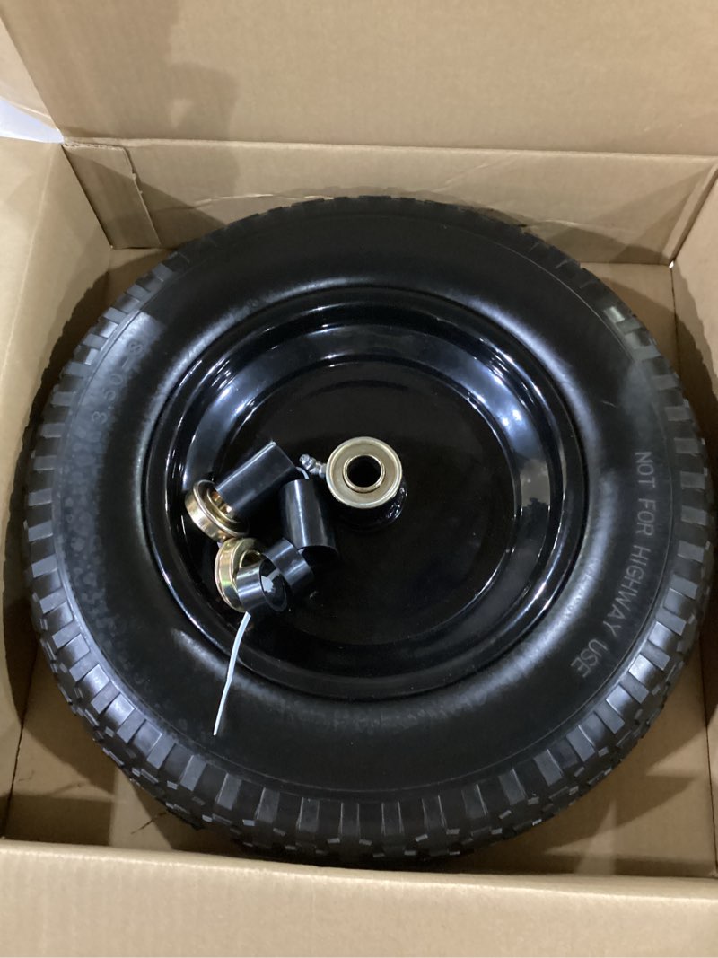 Condition photo showing Good Condition for gicool 3.50-8 wheelbarrow tire, 14.5" flat-free solid tire and wheel with 5/8" axle bore hole, 3-6" centered hub, for wheelbarrow trolley dolly go kart, universal fit 4.80-8, 4.00-8, 4.00-6