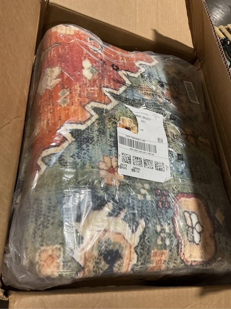 Condition photo showing New/Like New for (style may vary) lahome boho tribal 8x10 area rugs for living room, 8 x 10 washable rug for bedroom aesthetic, large oriental vintage soft dining room carpet for under table playroom (rust/dull teal,8x10ft) 8' x 10' (rectangular) geometric tribal