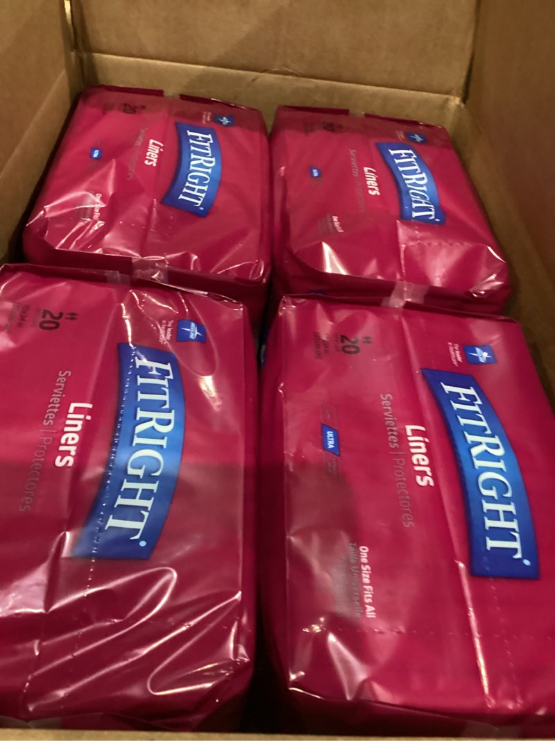 Condition photo showing New/Like New for FitRight Plus Liners, Heavy Absorbency, 13 x 30, 4 packs of 20 (80 total) Case of 80