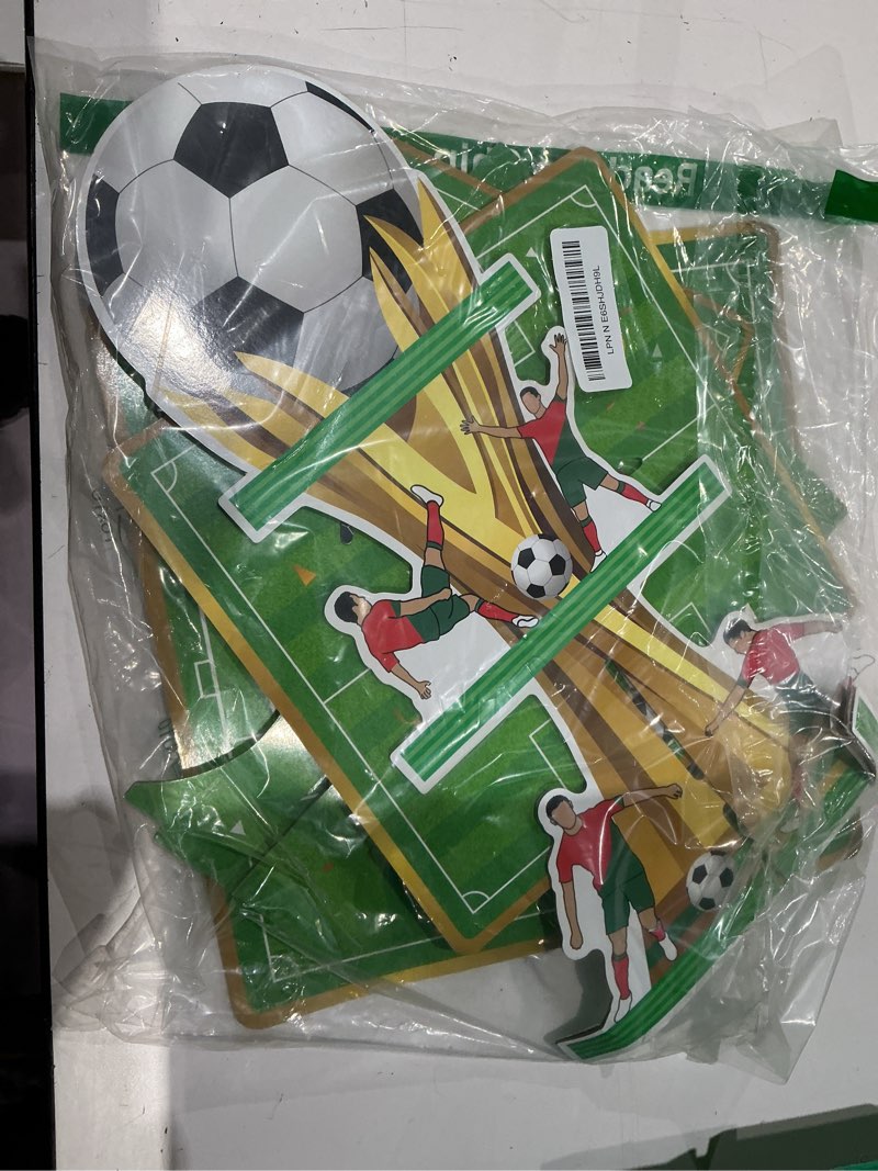 Condition photo showing As Is for portugal soccer party cupcake stand - 3 tier green red soccer cupcake tower birthday party decorations sports theme dessert holder cupcake display for kids teenagers sports birthday supply green and red soccer