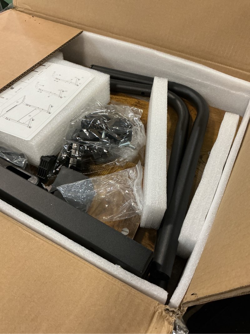 Condition photo showing As Is for Klvied Standing Desk Adjustable Height, Stand Up Desk with Cup Holder, Portable and Easy to Move Bedside Table, Ideal for Home or Office, Black?Walnut