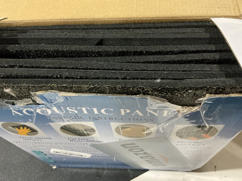 Condition photo showing Good Condition for 12in acoustic panels for walls, high density soundproof wall panels | thicker acoustic panels help reduce echo and enhance room acoustics for studios, gaming rooms, offices and home theaters 8 pack-12×12in black