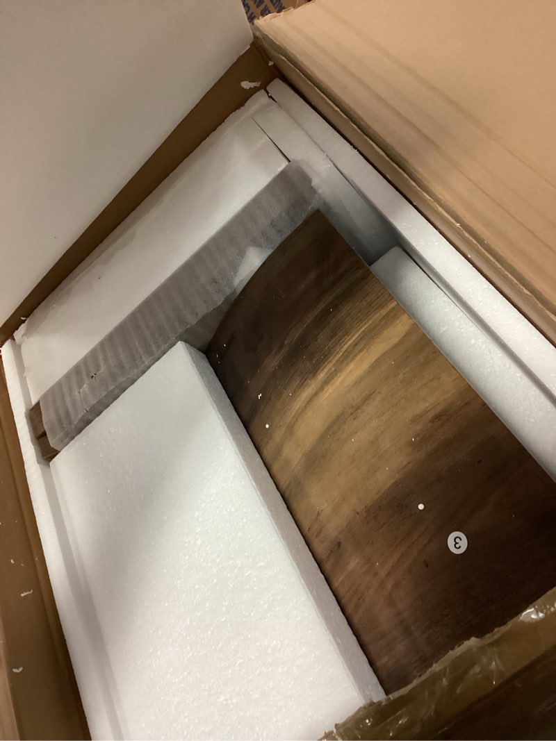 Condition photo showing As Is for Tribesigns 43.3" Mid-Century Modern Console Table for Entryway, Wood C-Shaped Hallway Entry Accent Table for Living Room, Entrance, Foyer, Easy Assembly, Brown