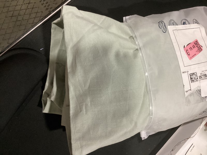Condition photo showing Good Condition for moomee fitted bottom sheet only 100% washed cotton linen like textured breathable durable soft comfy deep pocket fits mattress up to 17" (sage green, full) sage green full (55" x 75" + 17")