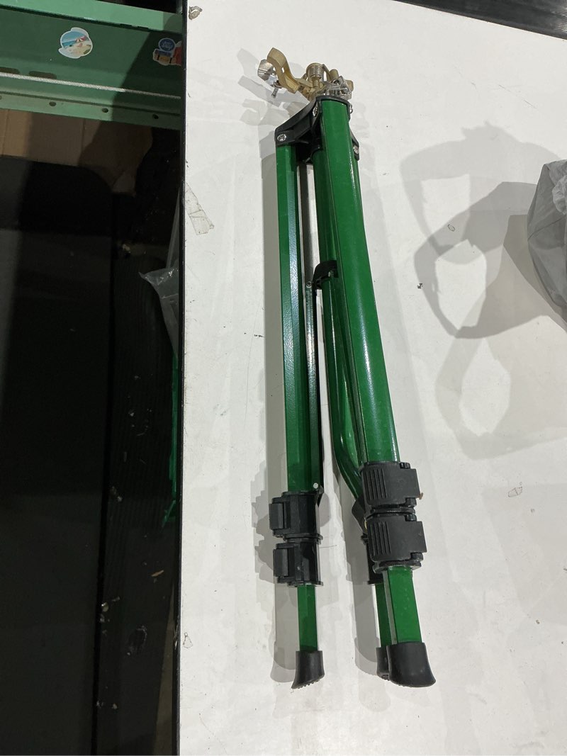 Condition photo showing As Is for not exact similar to vevor impact sprinkler on tripod base, heavy duty tripod sprinklers with brass head & 3/4\" connector, 360 degree large area coverage irrigation sprinkler, adjustable heights, for yard green 1pc 37\"