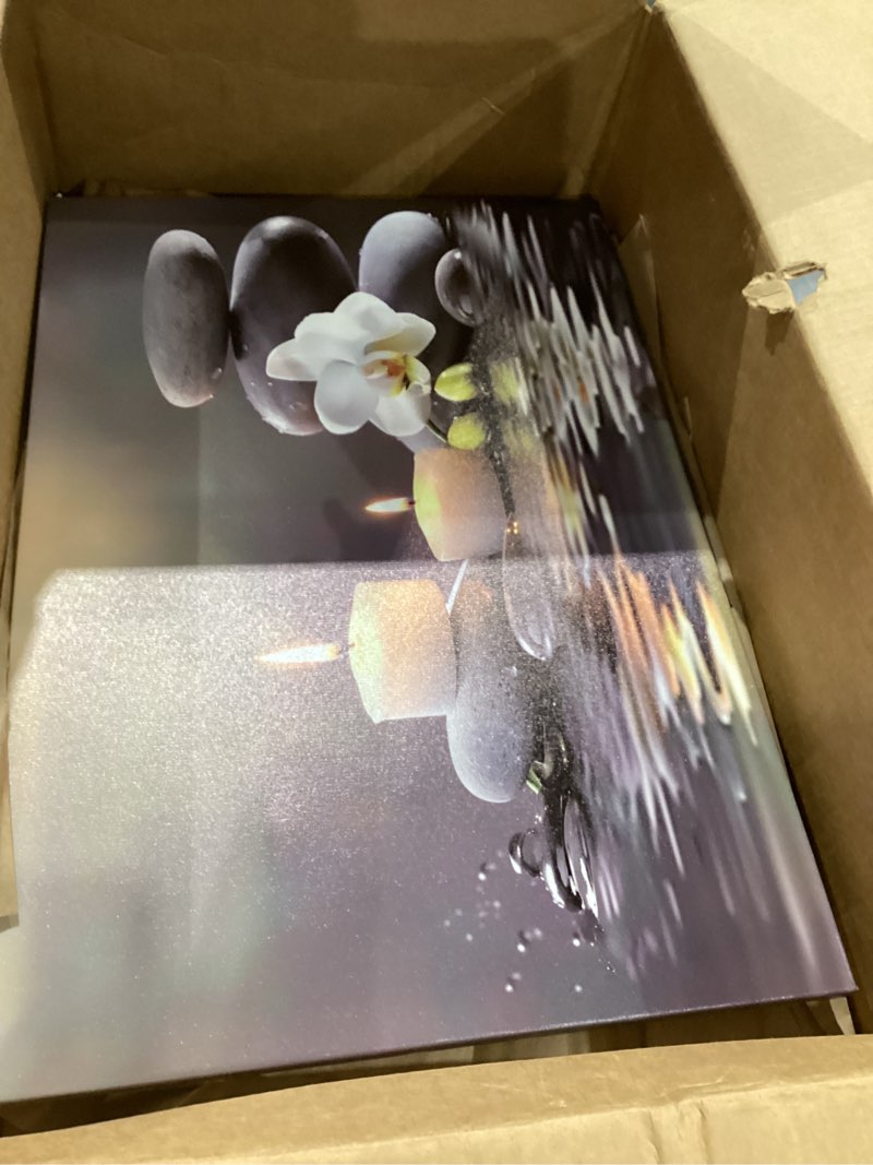 Condition photo showing Good Condition for pbxbjy bathroom wall art orchid flower with black zen stone pictures spa candle picture prints still life canvas painting for meditation spiritual room decor (white, (16.00" x 24.00")) white 16"l x 24"w