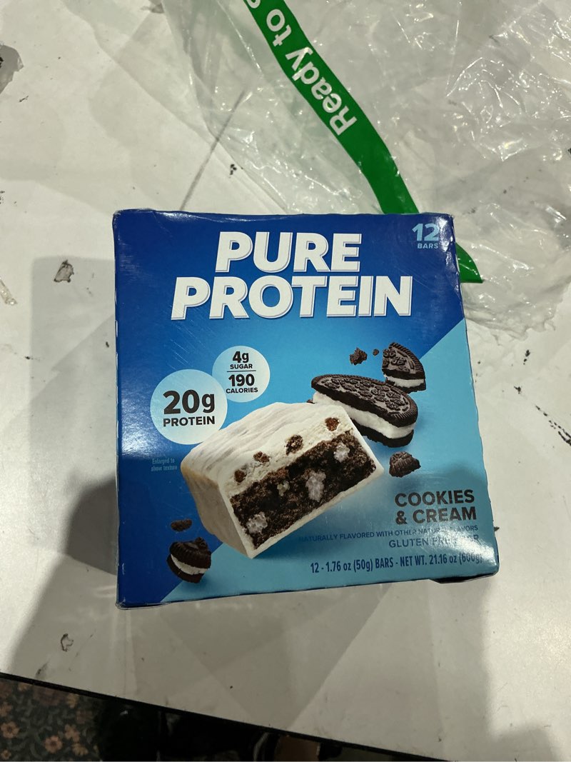 Condition photo showing Good Condition for pure protein cookies and cream protein bars – 20g protein, 3g sugar, 190 calories (12 count) low sugar* high protein snack - gluten free - perfect for a healthy snack cookies and cream 12 count (pack of 1)