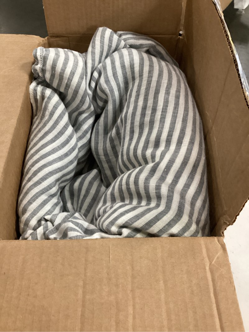 Condition photo showing As Is for european linen stripe duvet cover, king/cal king, grey/white stripe