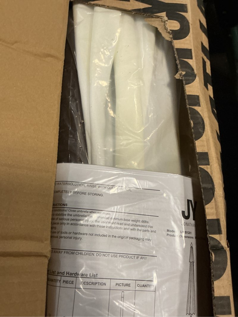 Condition photo showing Good Condition for jonathan y half umbrella umb1201d beverly 9 ft. designer classic scalloped fringe market patio with 