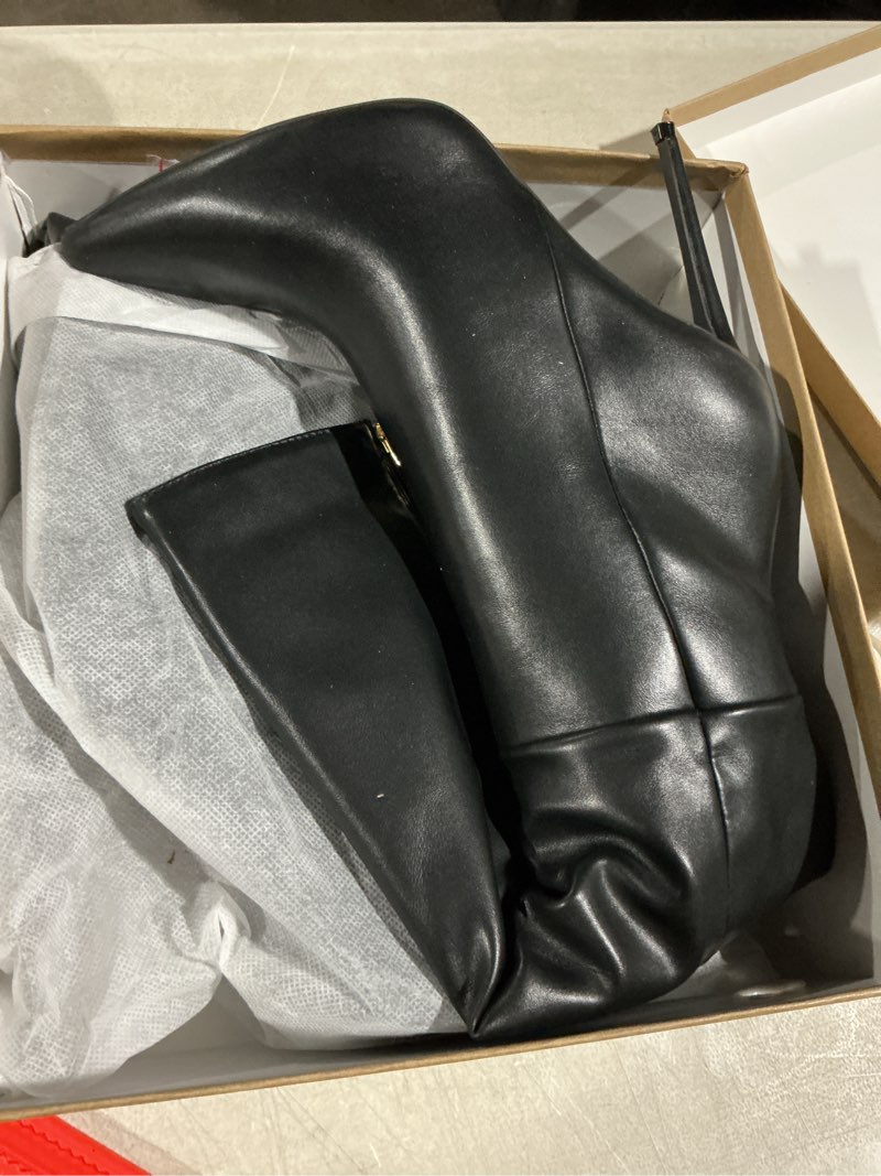 Condition photo showing Good Condition for elisabet tang 4 inch women's knee high long boots, stiletto tall pointed toe heeled boot leather suede comfortable sexy 8 brave black