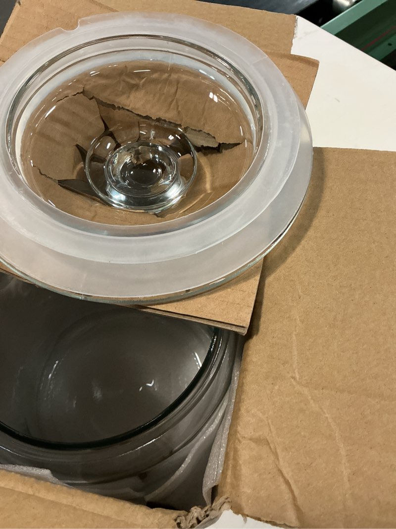 Condition photo showing New/Like New for 1 gallon glass cookie jar with lid – glass jar with lid - airtight food storage container for cookies, candy, flour, dog treats – clear large kitchen jar for pantry - glass containers with lids gallon cookie jar - 1 pack