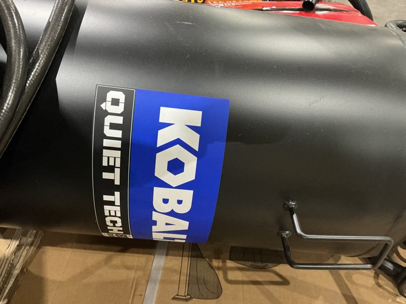 Condition photo showing As Is for kobalt quiet tech 26-gallon portable electric 150 psi vertical air compressor