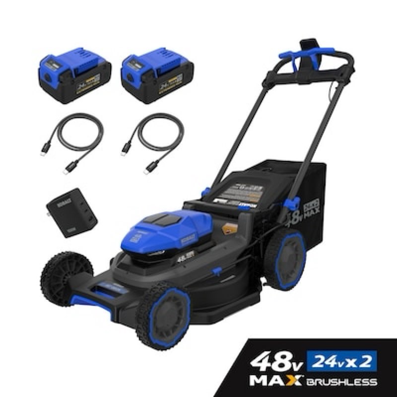kobalt 48v max (24vx2) 21-in push mower kit, (2) 5.0ah batteries and charger included